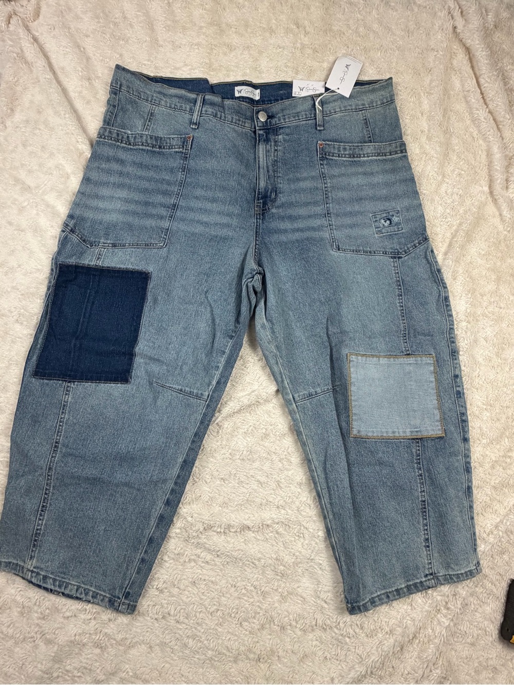 Jessica Simpson Men's Relaxed Patchwork Jeans - Two-Tone Blue